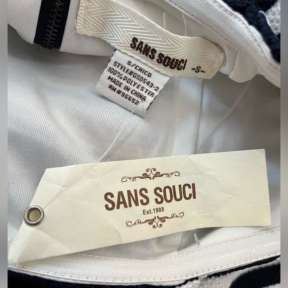 NWT - Sans Souci Strapless Fit-n-Flare Navy & White Striped Dress w/ Pockets S - Picture 5 of 7